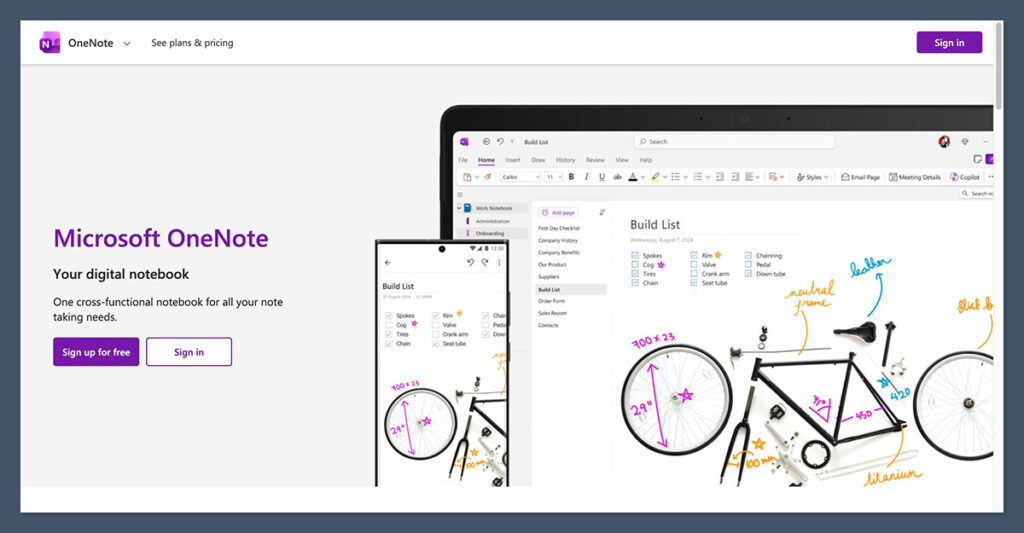 OneNote Homepage