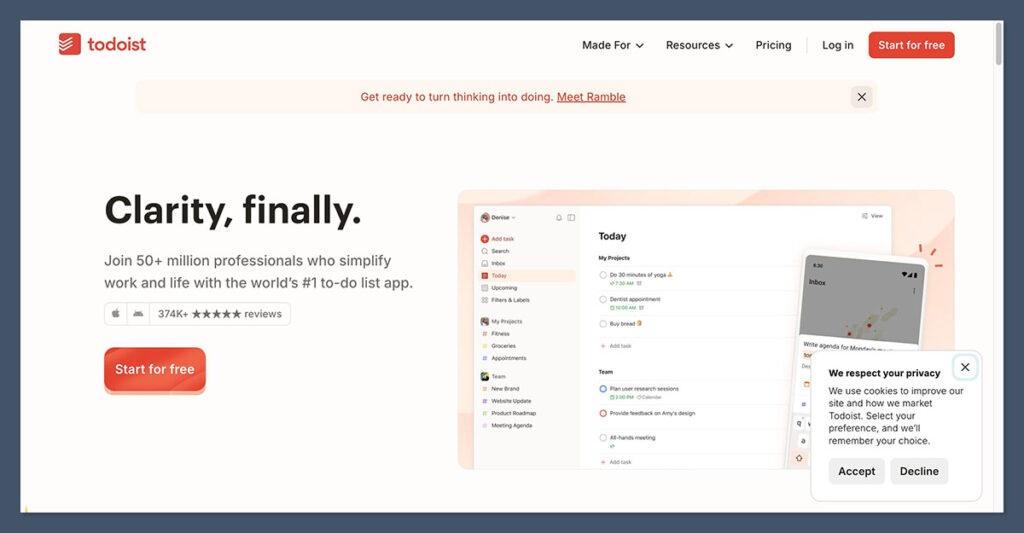 Todoist Homepage