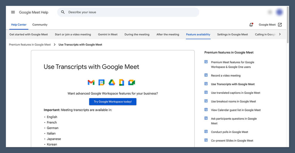 Google Meet Transcripts