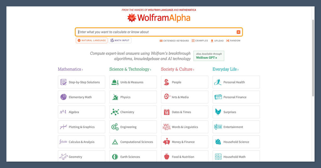 Wolfram Alpha Homepage